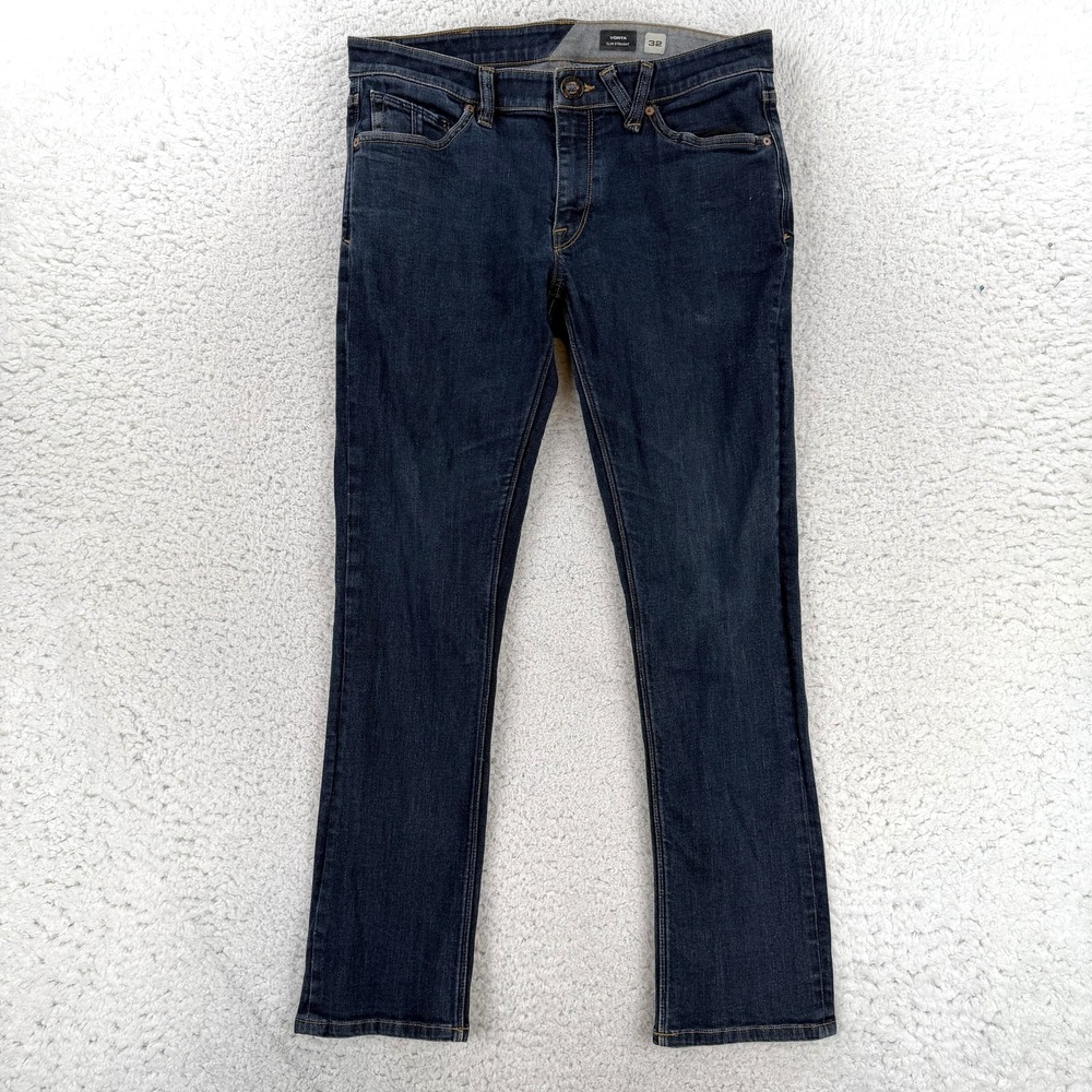 Volcom Vorta Slim Straight Jeans Mens 32x29 Blue Dark Wash Stretch Denim Pants